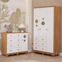 Quarto de Bebê Completo com Guarda Roupa 3 Portas Cômoda Bolinha 4 Gavetas Faura MDF