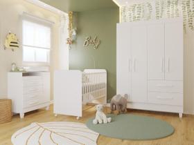 Quarto de Bebê Completo com Guarda-Roupa 3 Portas, Cômoda e Berço com Rodinhas Branco Moderno, Seguro Funcional Móveis Ideal Do Quartinho do Bebê
