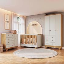 Quarto de Bebê Completo com Guarda-roupa 3 Portas Cômoda Pingo e Berço 4em1 Minicama Zuri em MDF Móveis Peroba Quarto de Bebê Completo com Guarda-roupa 3 Portas Cômoda Pingo e Berço 4em1 Minicama Zuri em MDF Móveis Peroba
