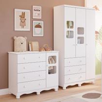 Quarto de Bebê Completo com Guarda Roupa 3 Portas Cômoda Uli 4 Gavetas 100% MDF Móveis Peroba