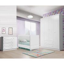Quarto de Bebe Completo com Guarda Roupa 4 Portas, Cômoda 1 Porta e Berço Americano