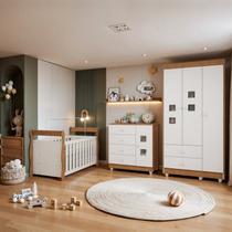 Quarto de Bebê Completo com Guarda-Roupa Berço e Cômoda Bibi Marrom/Amadeirado/Branco Quarto de Bebê Completo com Guarda-Roupa Berço e Cômoda Bibi Marrom/Amadeirado/Branco