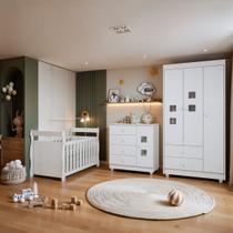 Quarto de Bebê Completo com Guarda-Roupa Berço e Cômoda Bibi