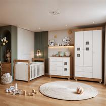 Quarto de Bebê Completo com Guarda-Roupa Berço e Cômoda Bibi
