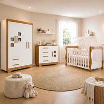 Quarto de Bebê Completo com Guarda-Roupa, Berço e Cômoda Sonho Marrom/Branco/Amadeirado Quarto de Bebê Completo com Guarda-Roupa, Berço e Cômoda Sonho Marrom/Branco/Amadeirado