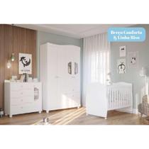 Quarto de Bebê Completo com Guarda Roupa + Cômoda + Berço Permóbili Baby Branco - 100% MDF