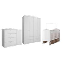 Quarto de Bebe Completo com Guarda Roupa Comoda e Berço 100% MDF Encanto Harmonia Branco Permóbili Baby
