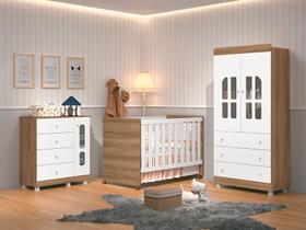 Quarto de Bebê Completo com Guarda Roupa, Cômoda e Berço Katatau Branco/Mezzo - Rede Móveis