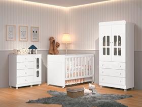 Quarto de Bebê Completo com Guarda Roupa, Cômoda e Berço Katatau Branco - Rede Móveis