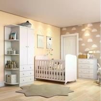 Quarto de Bebê Completo com Guarda Roupa Cômoda e Berço Mini Cama 100% MDF Pega-Pega Móveis Peroba Branco Brilho