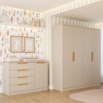 Quarto de Bebê Completo Cômoda 4 Gavetas Guarda Roupa 4 Portas Nuvem 100% MDF