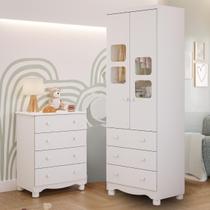 Quarto de Bebê Completo Cômoda Júnior Simples 4 Gavetas Guarda Roupa Uli 2 Portas 3 Gavetas MDF