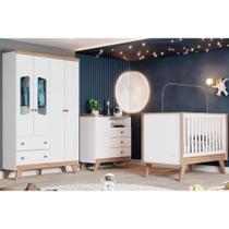 Quarto de Bebê Completo Confete 3 Peças (1 Guarda Roupa + 1 Berço + 1 Cômoda) QI57 Branco/Jequitiba - Henn