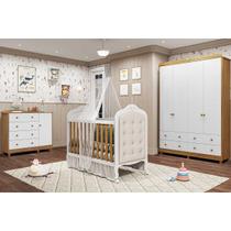 Quarto de Bebê Completo Elô 4 Peças (1GuardaRoupa+1Berço+1Cômoda+1Complemento) QI116 Branco/Amendoa - Peroba