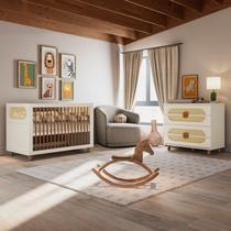 Quarto de Bebê Completo em MDF Aurora Bege/Areia/Jequitibá