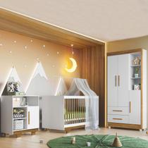 Quarto de Bebê Completo Flocos 100% Mdf 4 Portas 2 Gavetas Branco/Ypê 4103 - Tigus Baby