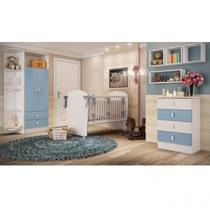 Quarto de Bebê Completo Fofura com Guarda Roupa 2 Portas, Cômoda e Berço Espresso Móveis Branco/Azul