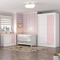 Quarto de Bebê Completo Guarda Roupa 2 Portas 2 Gavetas com Cômoda e Berço Maya Espresso Móveis Branco/Rosa Quarto de Bebê Completo Guarda Roupa 2 Portas 2 Gavetas com Cômoda e Berço Maya Espresso Móveis Branco/Rosa