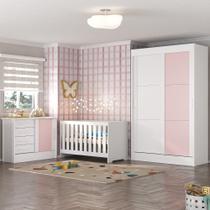 Quarto de Bebê Completo Guarda Roupa 2 Portas 2 Gavetas com Cômoda e Berço Maya Espresso Móveis Branco/Rosa Quarto de Bebê Completo Guarda Roupa 2 Portas 2 Gavetas com Cômoda e Berço Maya Espresso Móveis Branco/Rosa