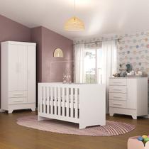 Quarto de Bebê Completo Guarda Roupa 3 Portas 2 Gavetas com Cômoda e Berço Lily Branco Quarto de Bebê Completo Guarda Roupa 3 Portas 2 Gavetas com Cômoda e Berço Lily Branco