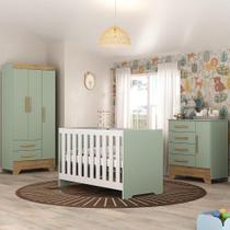 Quarto de Bebê Completo Guarda Roupa 3 Portas 2 Gavetas com Cômoda e Berço Moana Espresso Móveis Verde Fosco/Nature Quarto de Bebê Completo Guarda Roupa 3 Portas 2 Gavetas com Cômoda e Berço Moana Espresso Móveis Verde Fosco/Nature