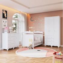 Quarto de Bebê Completo Guarda-roupa 3 Portas Cômoda e Berço Minicama 100% Mdf Nina Espresso Móveis Branco Brilho Quarto de Bebê Completo Guarda-roupa 3 Portas Cômoda e Berço Minicama 100% Mdf Nina Espresso Móveis Branco Brilho