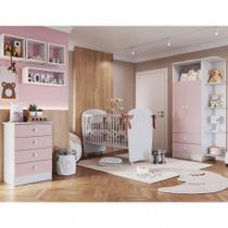 Quarto de Bebê Completo Guarda Roupa Cômoda e Berço com Rodízios Corujinha Percasa