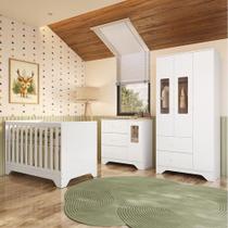 Quarto de Bebê Completo Guarda-roupa e Cômoda com Janelas e Berço 100% Mdf Ravy Espresso Móveis Branco Brilho