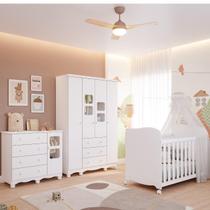 Quarto de Bebê Completo Guarda Roupa Uli 4 Portas 3 Gavetas Berço Americano Uli Cômoda Uli 4 Gavetas 1 Porta