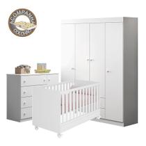 Quarto de Bebê Completo Helena Phoenix Baby com Berço Qmovi 1344 Branco e Colchão Gazin