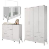 Quarto de Bebê Completo Infantil 100 MDF Guti 4 Portas Branco Brilho Móveis Peroba