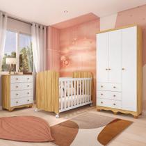 Quarto de Bebê Completo Junior Uli 3 Portas 7 Gavetas 100% Mdf Branco Brilho/Amêndoa - Móveis Peroba Quarto de Bebê Completo Junior Uli 3 Portas 7 Gavetas 100% Mdf Branco Brilho/Amêndoa - Móveis Peroba
