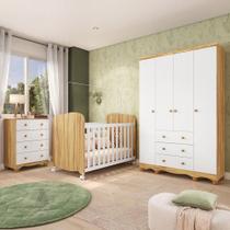 Quarto de Bebê Completo Junior Uli 4 Portas 7 Gavetas 100% Mdf Branco Brilho/Amêndoa - Móveis Peroba Quarto de Bebê Completo Junior Uli 4 Portas 7 Gavetas 100% Mdf Branco Brilho/Amêndoa - Móveis Peroba