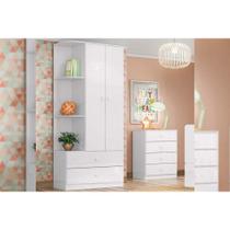 Quarto de Bebê Completo Labirinto 2 Peças (1 Guarda Roupa + 1 Cômoda) QI96 Branco - Henn