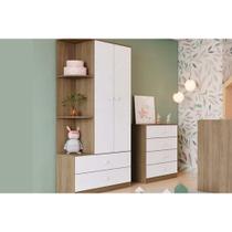 Quarto de Bebê Completo Labirinto 2 Peças (1 Guarda Roupa + 1 Cômoda) QI96 Rústico/Branco - Henn