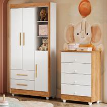 Quarto de Bebê Completo Lara 100% Mdf 3 Portas 6 Gavetas Amadeirado/Branco 5346 - Tigus Baby
