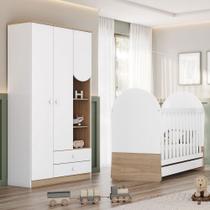 Quarto de Bebê Completo Magia 3 Portas 2 Gavetas Branco/Jequitibá - Henn