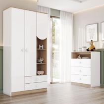 Quarto de Bebê Completo Magia 3 Portas 5 Gavetas Branco/Jequitibá - Henn Quarto de Bebê Completo Magia 3 Portas 5 Gavetas Branco/Jequitibá - Henn