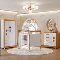 Quarto de Bebê Completo Mila 100% Mdf 4 Portas 6 Gavetas Branco/Amadeirado 5425 - Tigus Baby