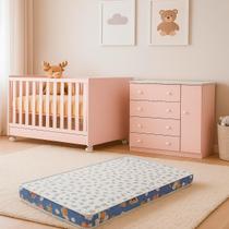 Quarto de Bebe Completo para Menina Infantil Rosa Acetinado Qmovi