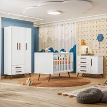 Quarto de Bebê Completo Qencanto Retrô Qmovi Branco Acetinado