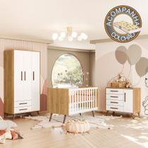 Quarto de Bebê Completo Qencanto Retrô Qmovi Freijó Branco Acetinado + Colchão Gazin