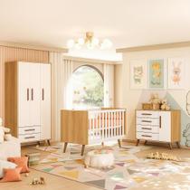 Quarto de Bebê Completo Retrô com Berço, Cômoda e Guarda Roupa Com Pés Palito Quarto de Bebê Completo Retrô com Berço, Cômoda e Guarda Roupa Com Pés Palito