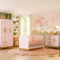 Quarto de Bebe Completo Slim Berço 2 em 1 Vira Cama, Cômoda e Guarda Roupas