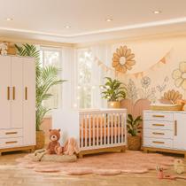 Quarto de Bebe Completo Slim Berço Vira Cama, Cômoda e Guarda Roupas