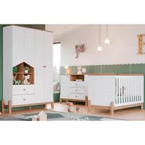 Quarto de Bebê Completo Ternura 3 Peças (1 Guarda Roupa + 1 Berço + 1 Cômoda) QI79 Branco/Jequitiba - Henn