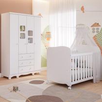 Quarto de Bebê Completo Uli com Guarda Roupa 4 Portas 3 Gavetas e Berço Americano