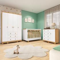 Quarto de Bebê Completo Zuri 5 Portas 7 Gavetas 100% Mdf Branco Brilho/Amêndoa - Móveis Peroba Quarto de Bebê Completo Zuri 5 Portas 7 Gavetas 100% Mdf Branco Brilho/Amêndoa - Móveis Peroba