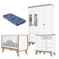 Quarto de Bebê Confete Branco Brilho Jequitibá HP com Colchão Ortobom - Henn Quarto de Bebê Confete Branco Brilho Jequitibá HP com Colchão Ortobom - Henn