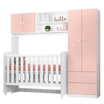 Quarto de Bebê Conjugado Belle e Berço Amour P14 Branco/Rosa - Mpozenato